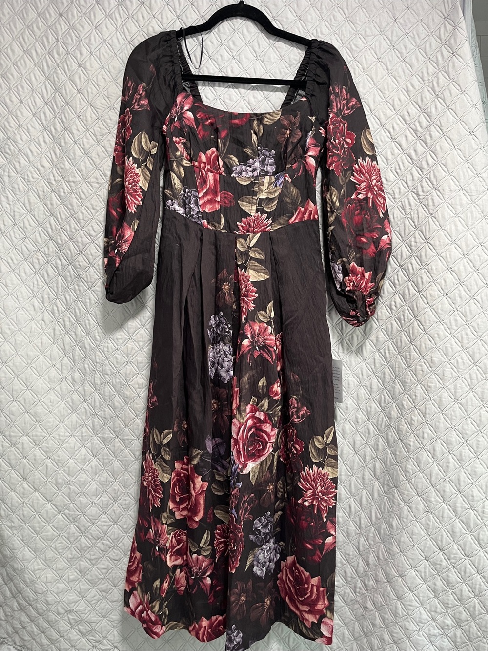Socialite Black Maxi Dress with Red and Purple Floral Design